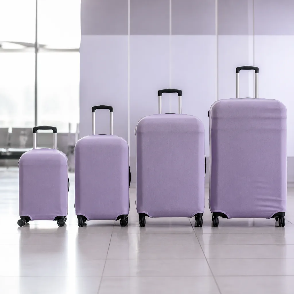 Four suitcases of different sizes lined up side by side from small to large